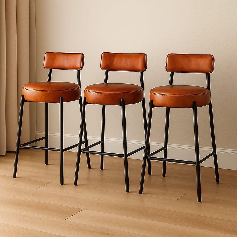 Banqueta Cozinha Média Com Encosto Industrial Preto Kit 3 Londres Pu D03 - D`rossi Nozes