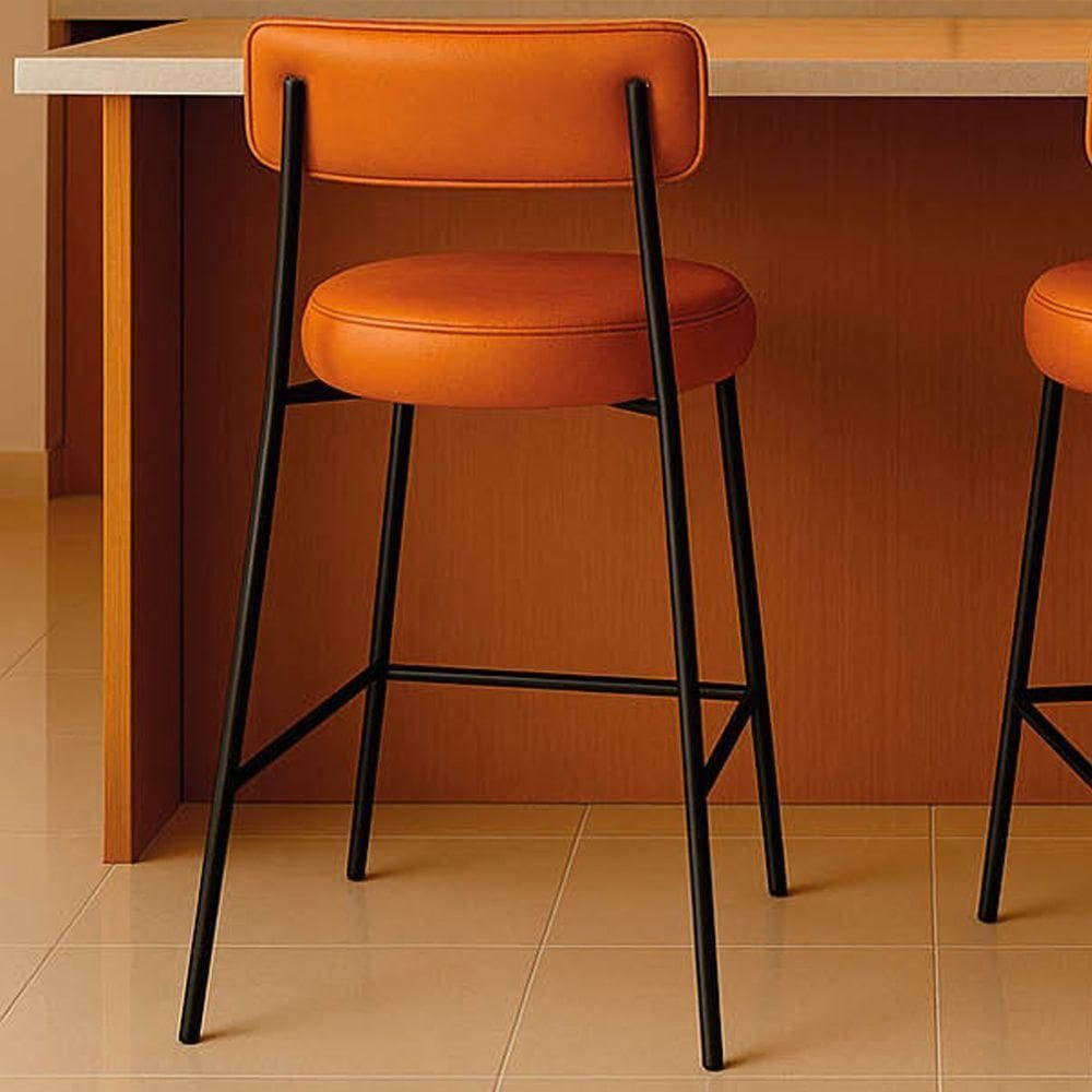 Banqueta Cozinha Média Com Encosto Industrial Preto Londres Pu D03 - D`rossi Whisky