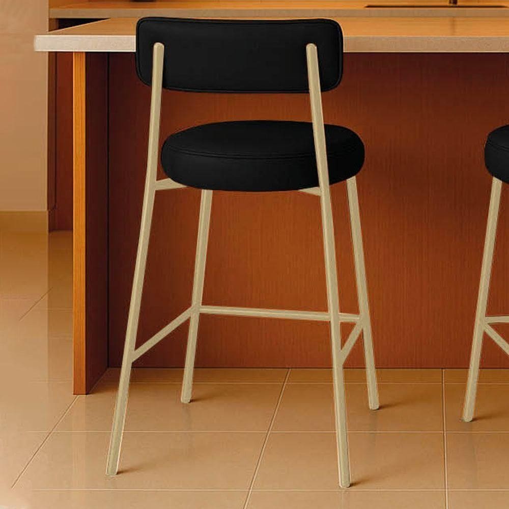 Banqueta Cozinha Média Com Encosto Industrial Champanhe Londres Pu D03 - D`rossi Preto