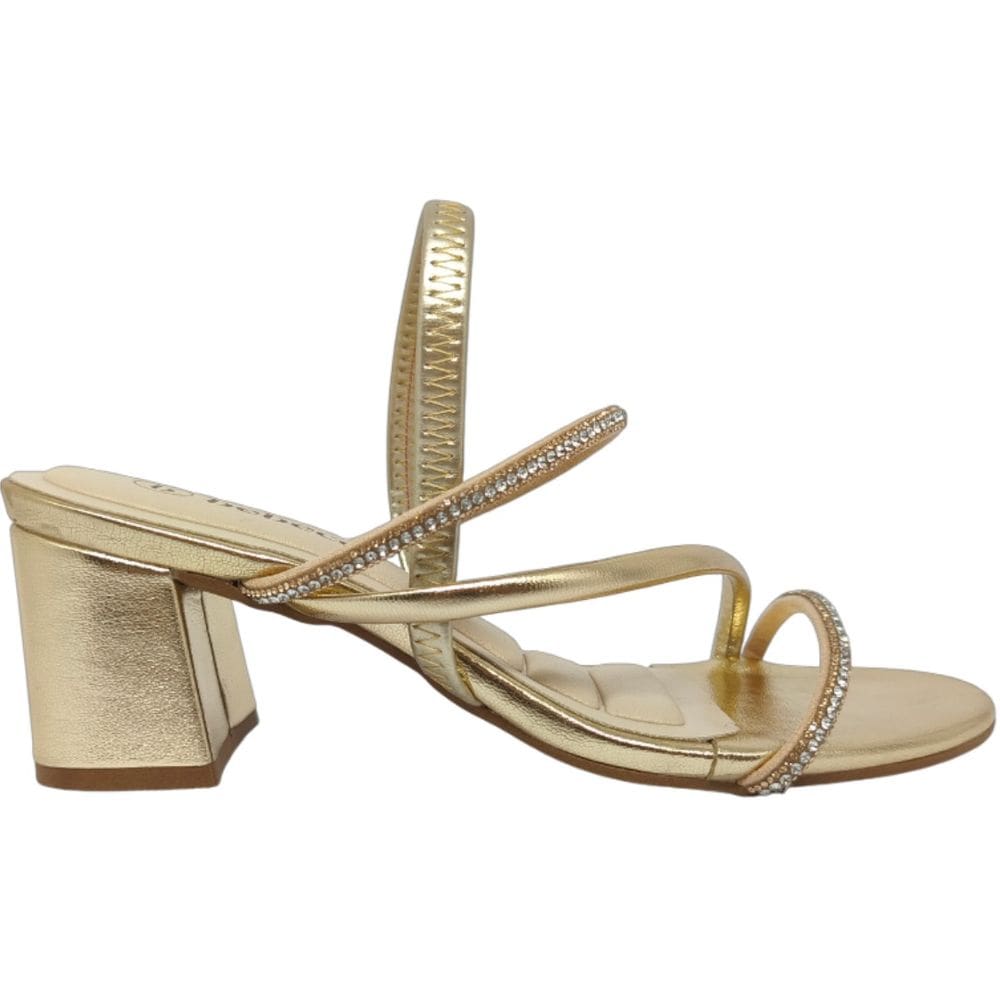 Sandália Feminina Casual Social Dia a Dia Passeio Trabalho Verão e Strass Salto Grosso Ultra Conforto Bebece T5280