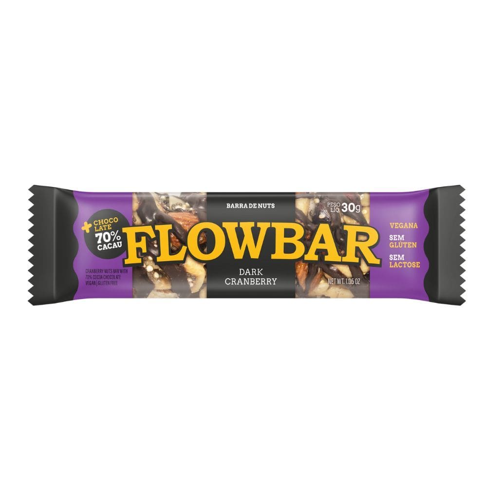 Barra de Nuts Flowbar 5g de Proteína Chocolate 70% Dark Cranberry 30g