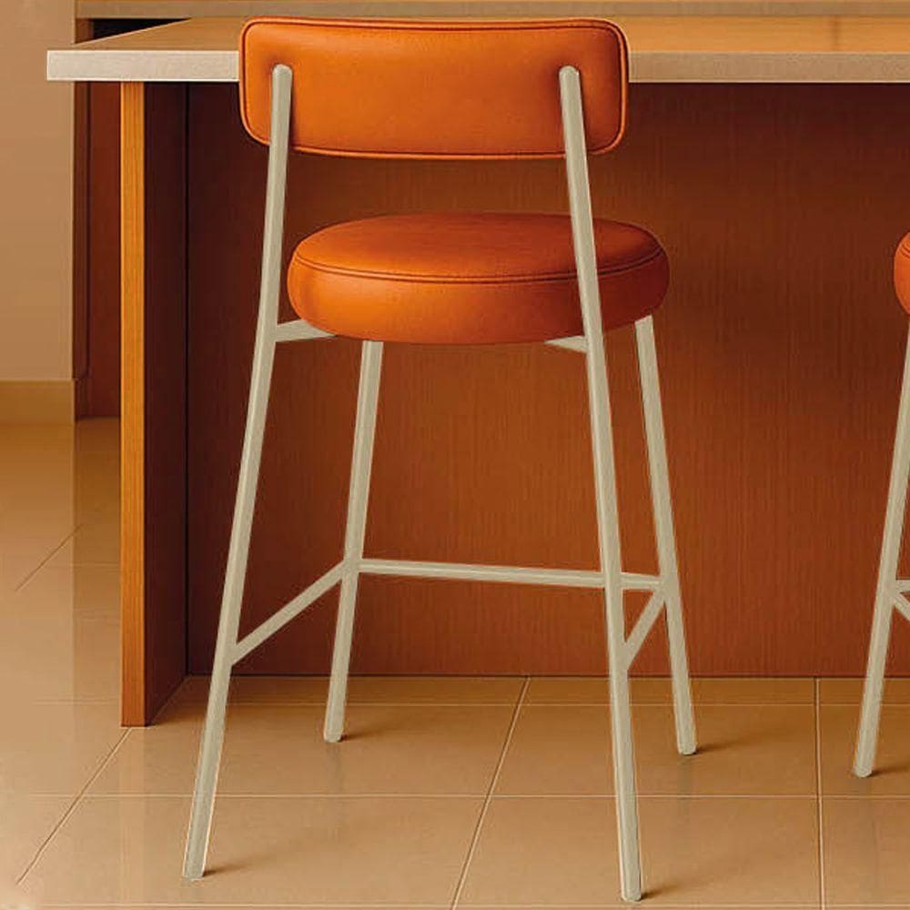 Banqueta Cozinha Média Com Encosto Industrial Champanhe Londres Pu Whisky D03 - D`rossi