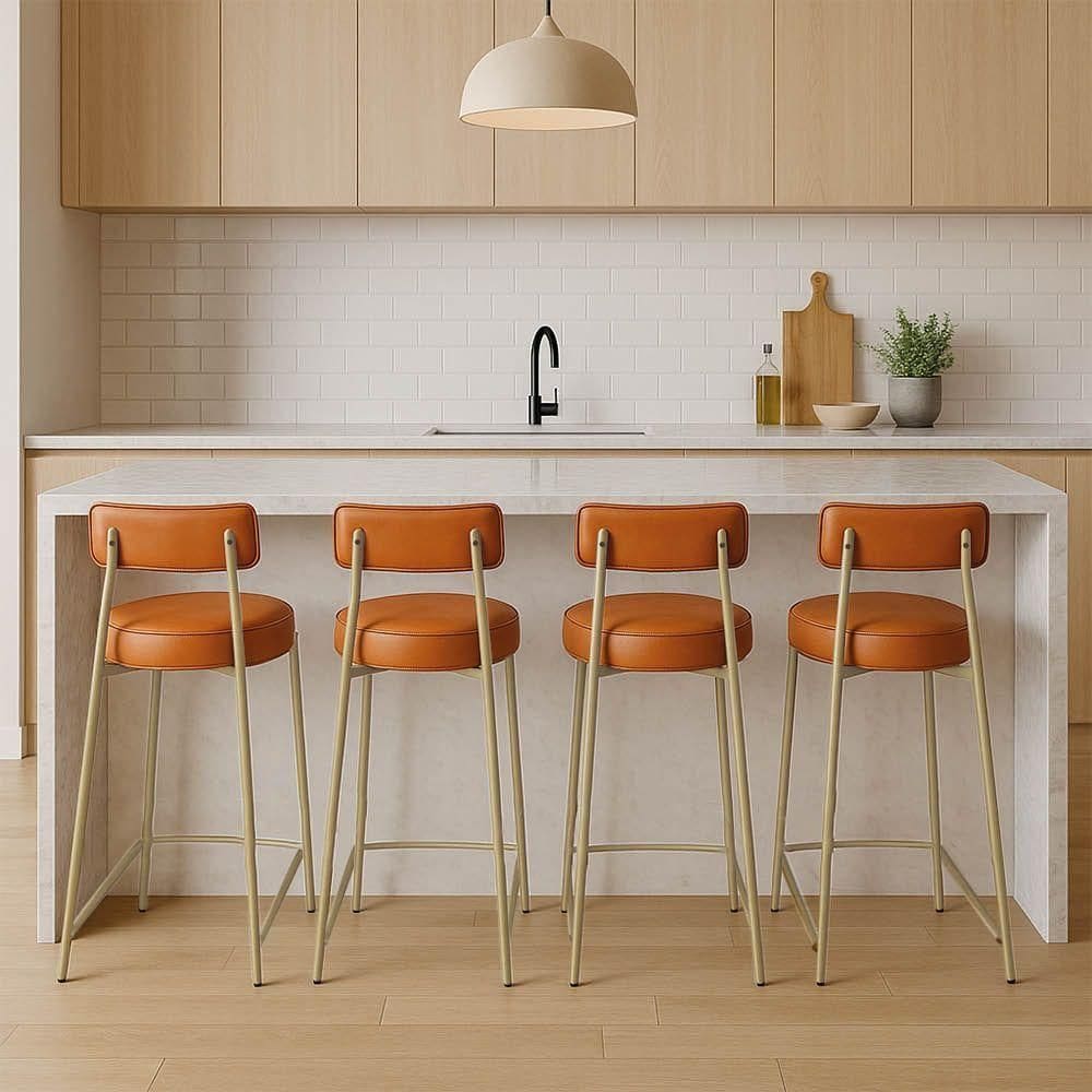 Banqueta Cozinha Alta Com Encosto Industrial Champanhe Kit 4 Londres Pu Whisky D03 - D`rossi