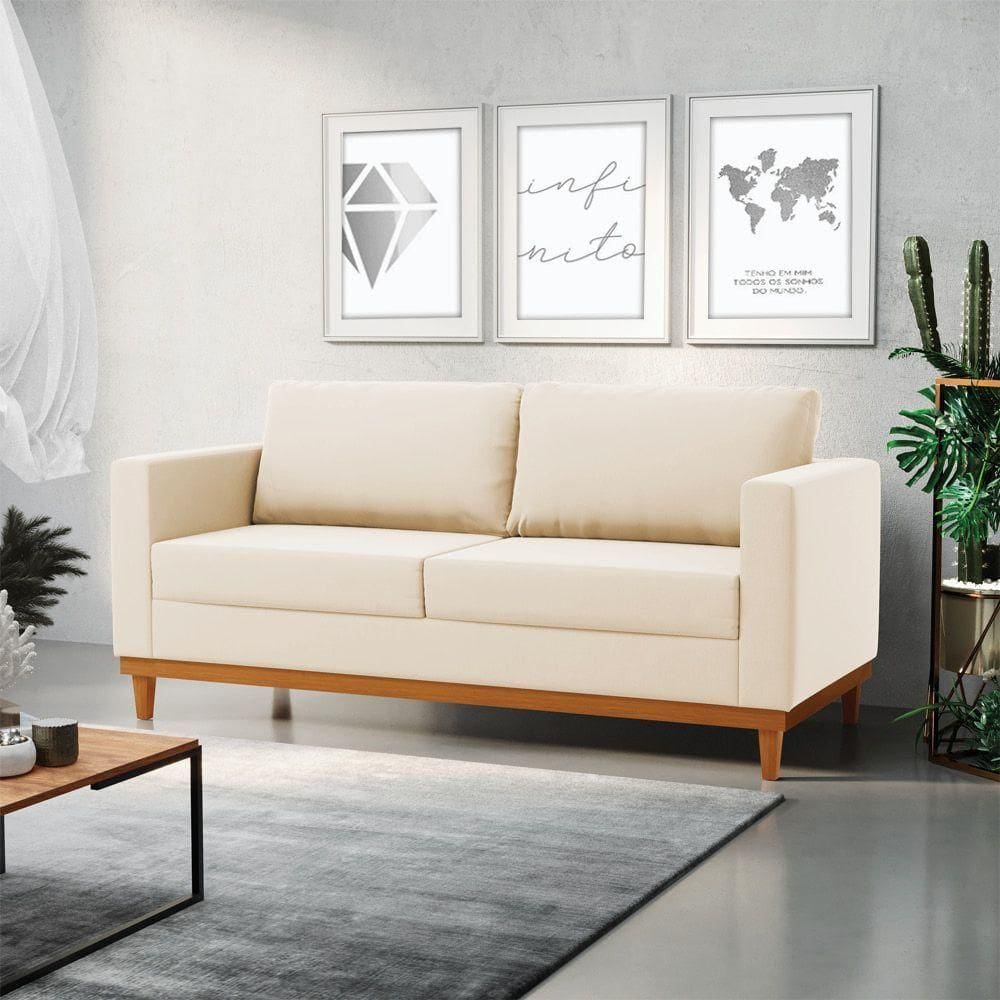 Sofá 03 Lugares Juliette Suede Base Madeira Castanho D03 - D`rossi Marrom Rato