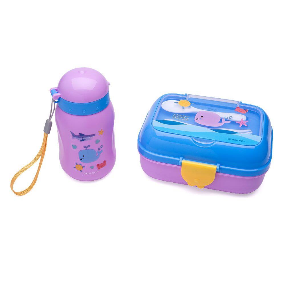 Kit Lanche Fundo Do Mar Garrafa Plástica 500Ml + Marmita 700Ml - Caixa C/ 1 Kit Leoeleo