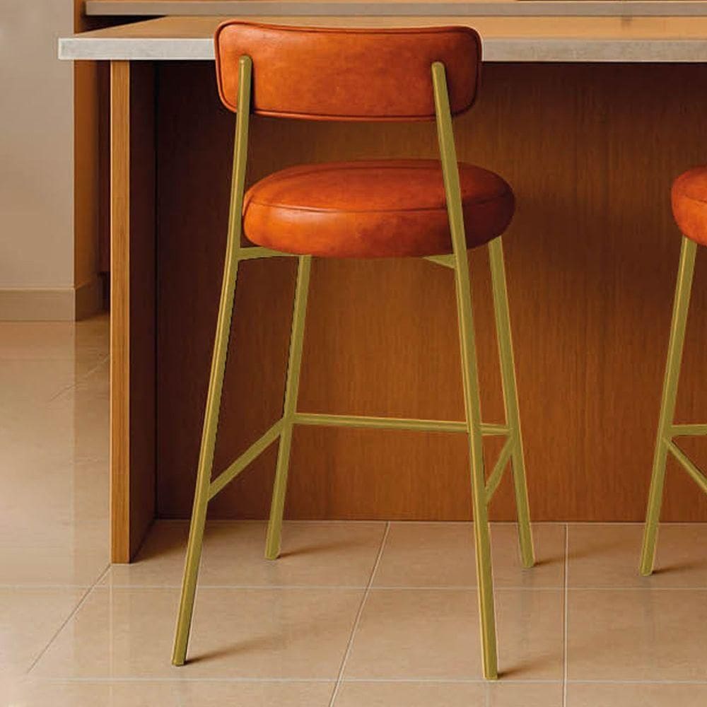 Banqueta Cozinha Média Com Encosto Industrial Dourado Londres Pu D03 - D`rossi Whisky