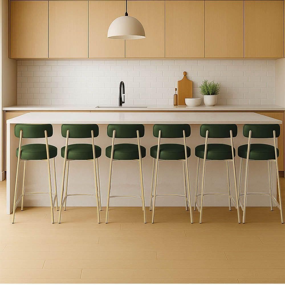 Banqueta Cozinha Alta Com Encosto Industrial Champanhe Kit 6 Londres Pu D03 - D`rossi Verde