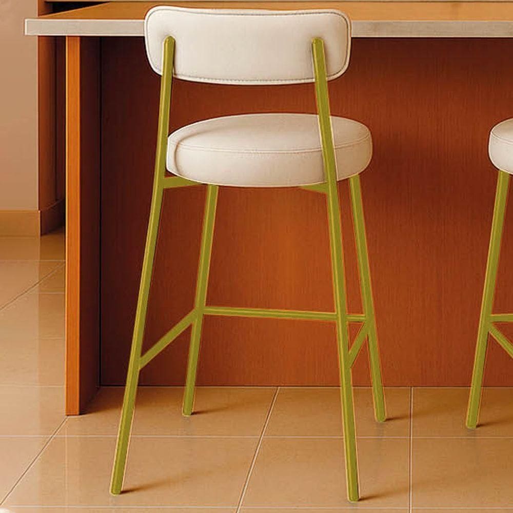 Banqueta Cozinha Alta Com Encosto Industrial Dourado Londres Pu D03 - D`rossi Branco