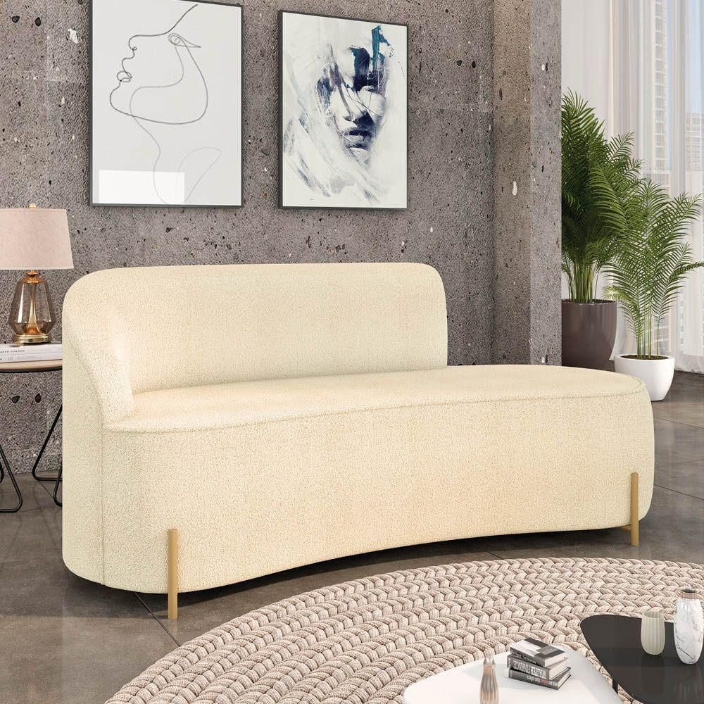 Sofá 3 Lugares Orgânico 180cm Pé Dourado Morgan Bouclê D03 - D`rossi Azul