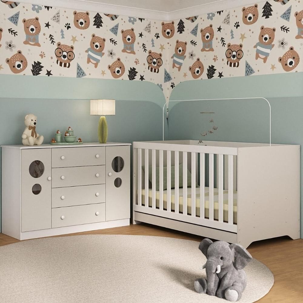 Berço Americano 3 em 1 com Cômoda 2 Portas 4 Gavetas Pirulito Multimóveis MP4711