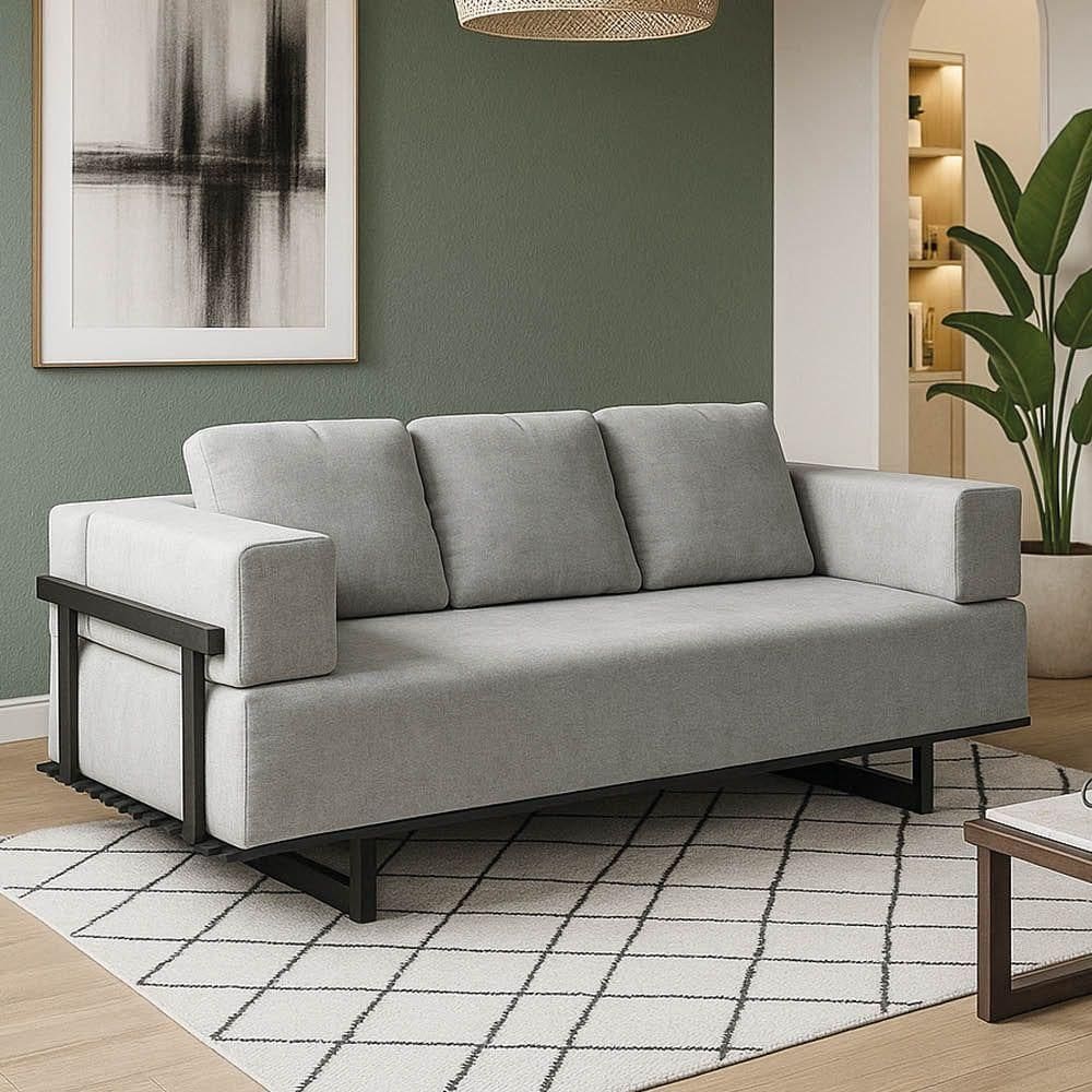 Sofá Cama 2 Lugares Living 200cm Base Industrial Sala Cherie Linho K01 - D`rossi Cinza