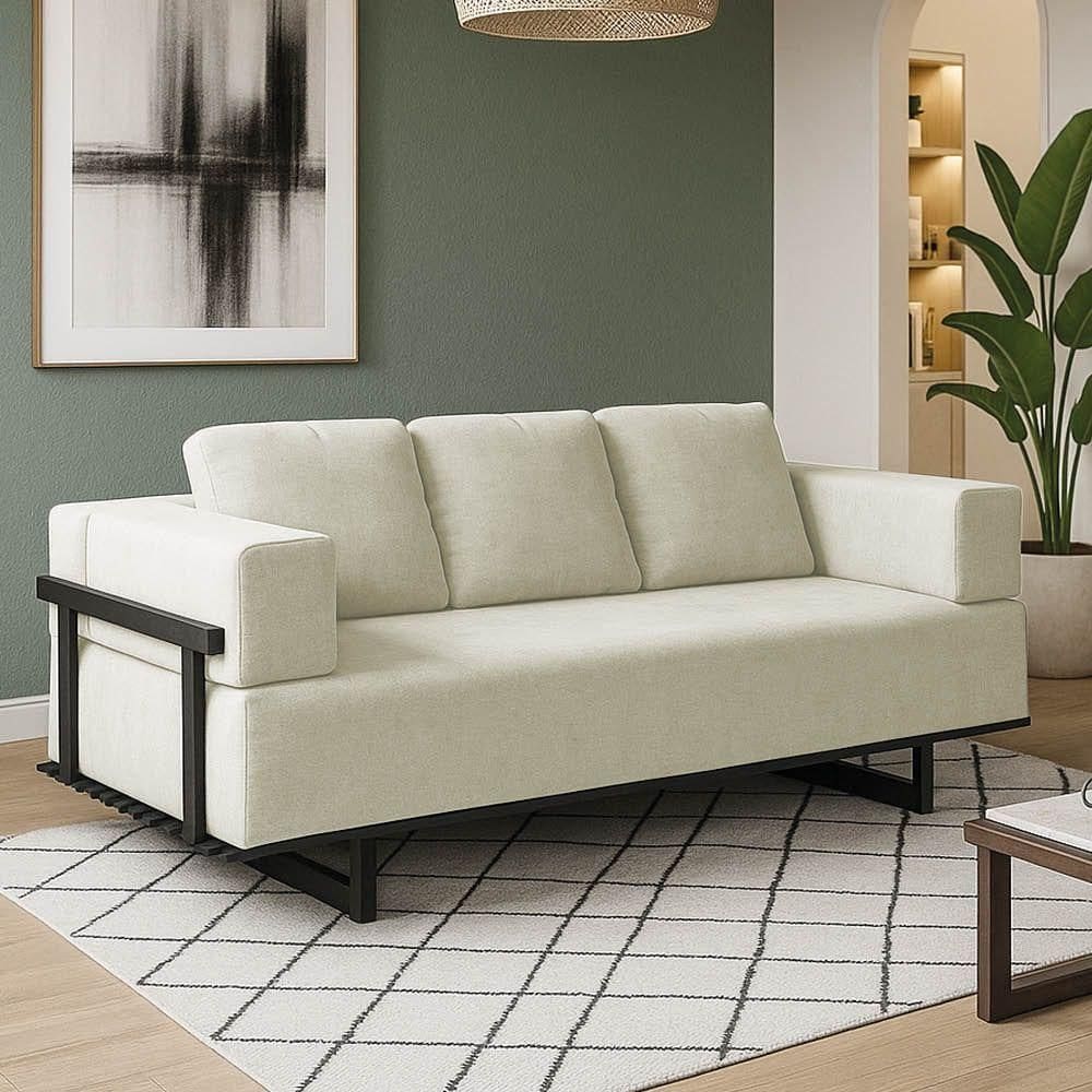 Sofá Cama 2 Lugares Living 200cm Base Industrial Sala Cherie Linho K01 - D`rossi Bege