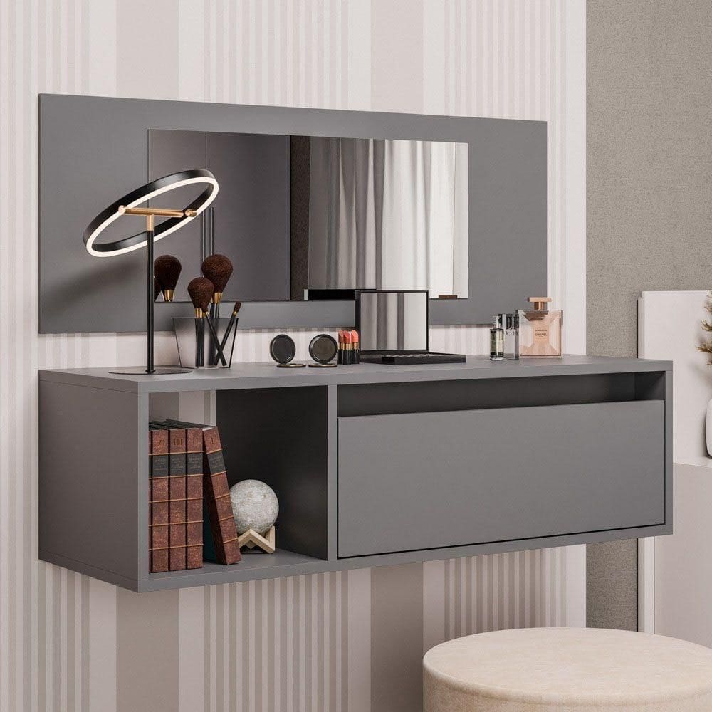 Penteadeira Camarim Eva Suspensa Com Espelho 1 Porta - Ssx Multicoisas Grafite