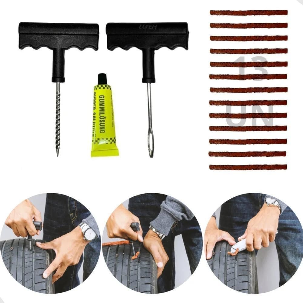 2X Kit Reparo Pneu Furo Remendo Carro Moto + Refil Macarrão