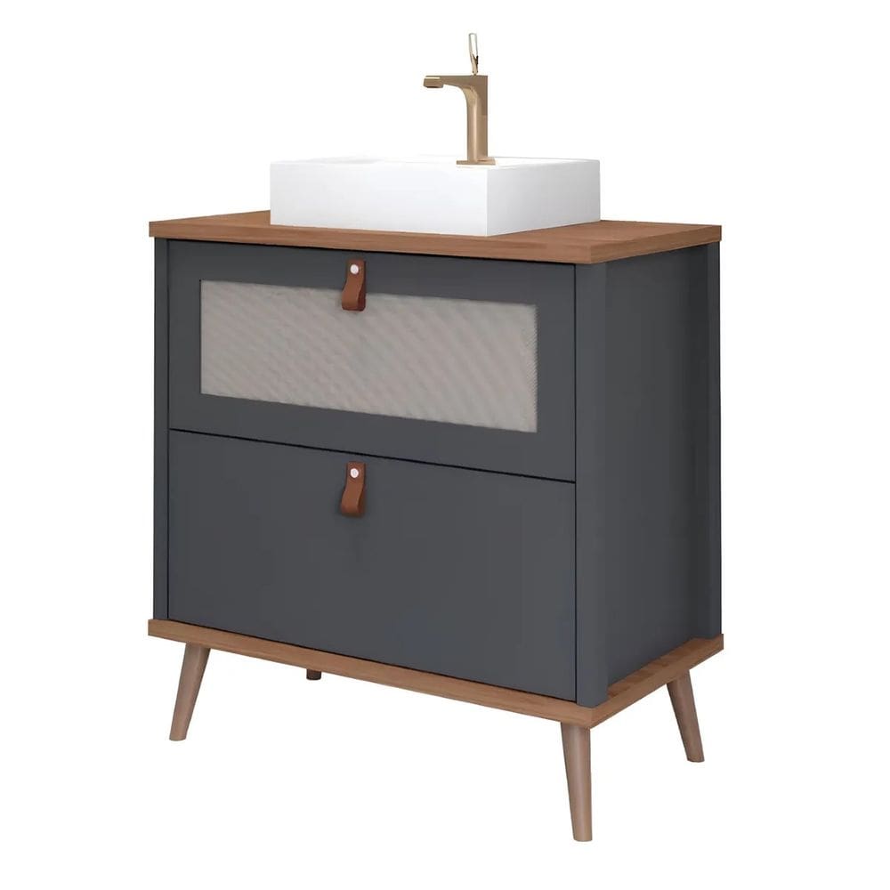 Armário De Banheiro 80cm Mdf Titanium 1 Porta Gaveta C/ Cuba