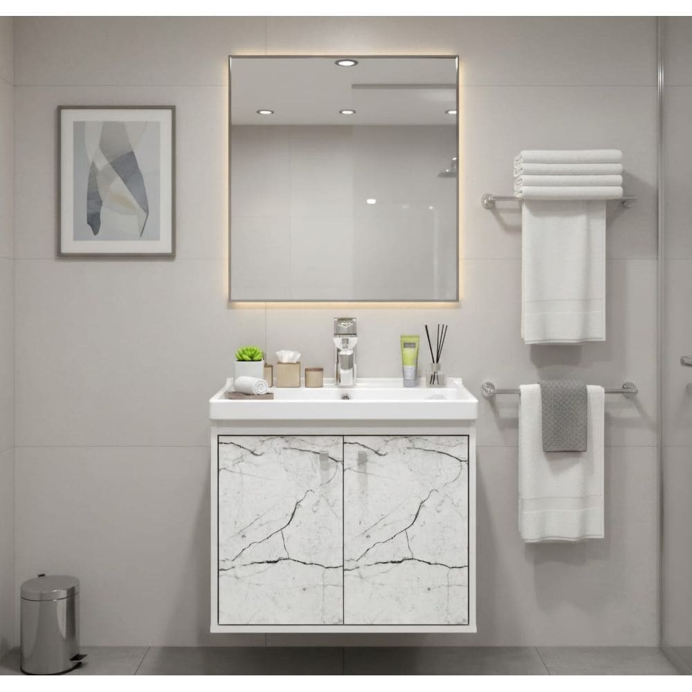 Gabinete Armário para Banheiro 50cm MDF com Lavatorio BRANCO