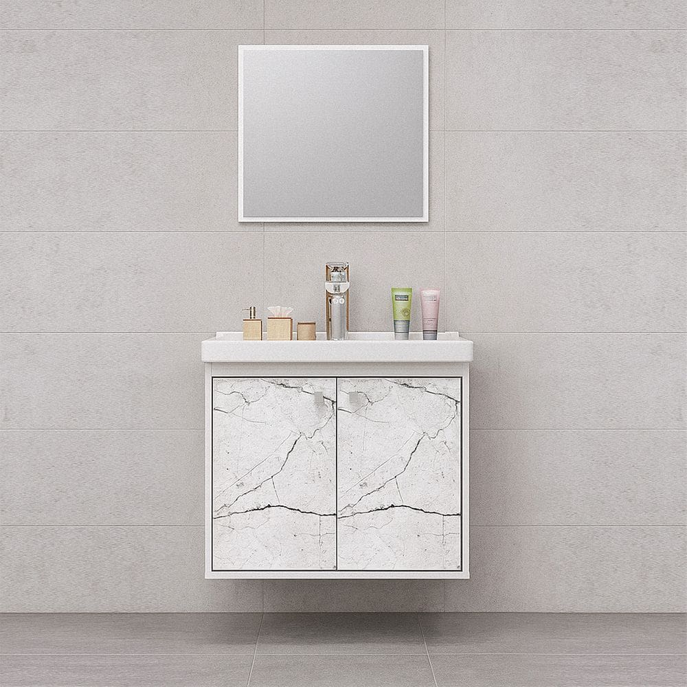 Kit Armário para Banheiro 50cm MDF com Cuba + Espelheira COR: BRANCO