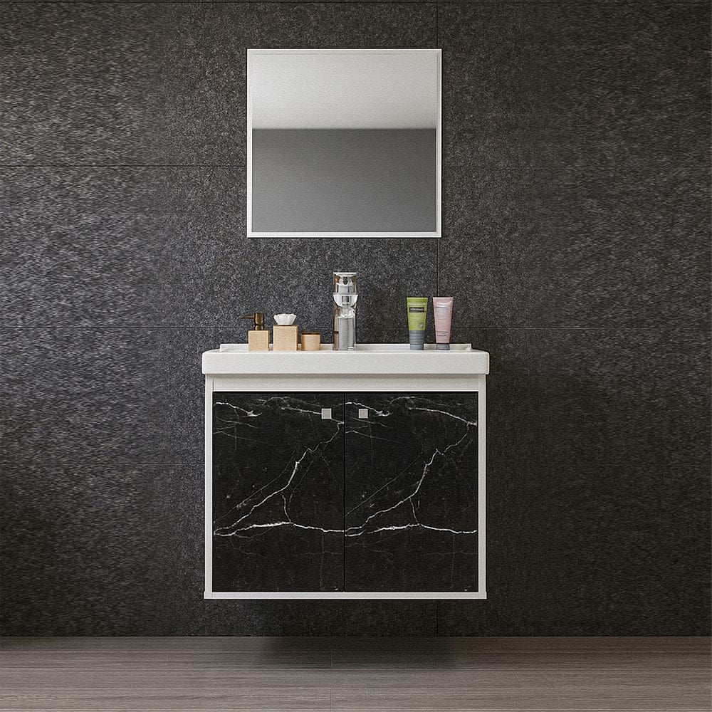 Kit Armário para Banheiro 50cm MDF com Cuba + Espelheira COR: PRETO