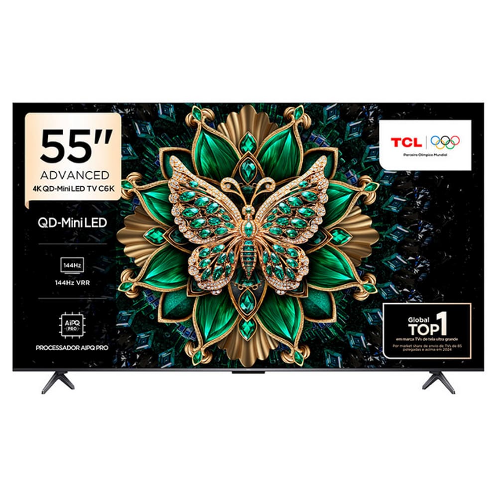 TV Smart Semp Tcl 55C6K 55” 4K QLED MINI LED 120Hz 250W Bluetooth 5.4 Preto