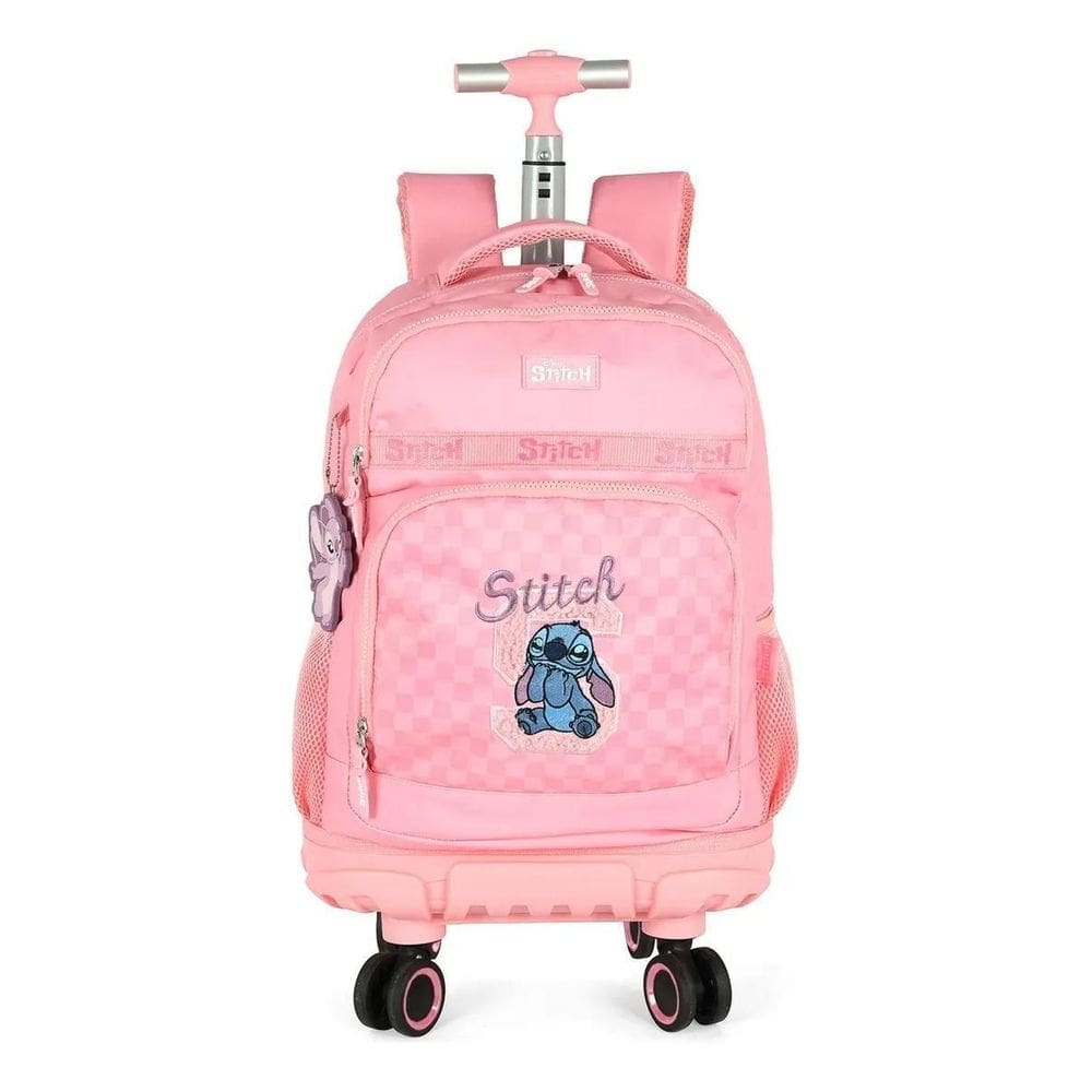 Mochila Stitch Rodinhas 360° Luxcel 2 Em 1 Rosa Stitch