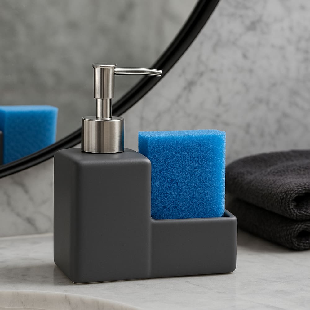 Dispenser de Cerâmica com Esponja 220ml - Cinza