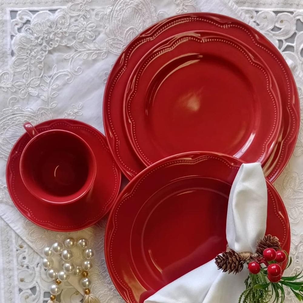 Jogo de Jantar 20 Peças Cottage Vermelho Germer Porcelanas