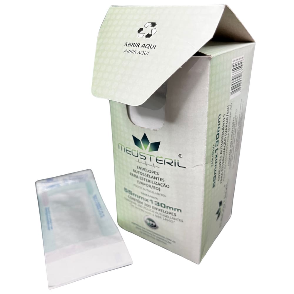 200 Envelopes Autosselantes Medsteril 55x130mm | Papel Grau Cirúrgico para Esterilização