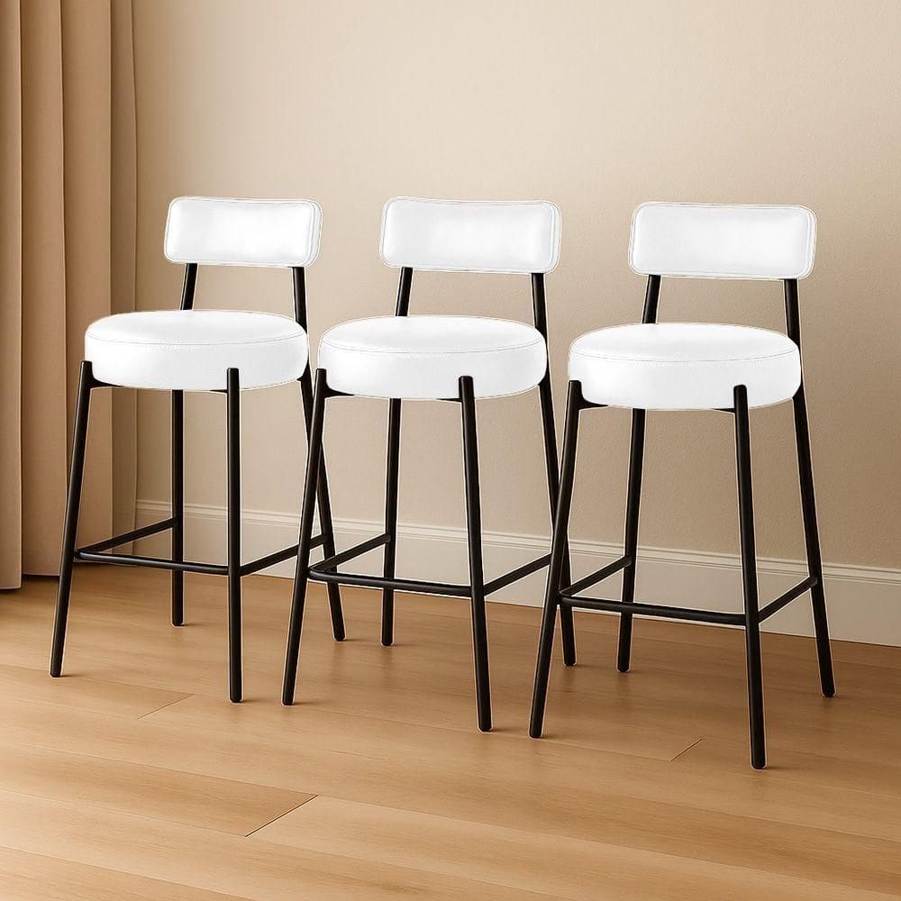 Banqueta Cozinha Média Com Encosto Industrial Preto Kit 3 Londres Pu D03 - D`rossi Branco