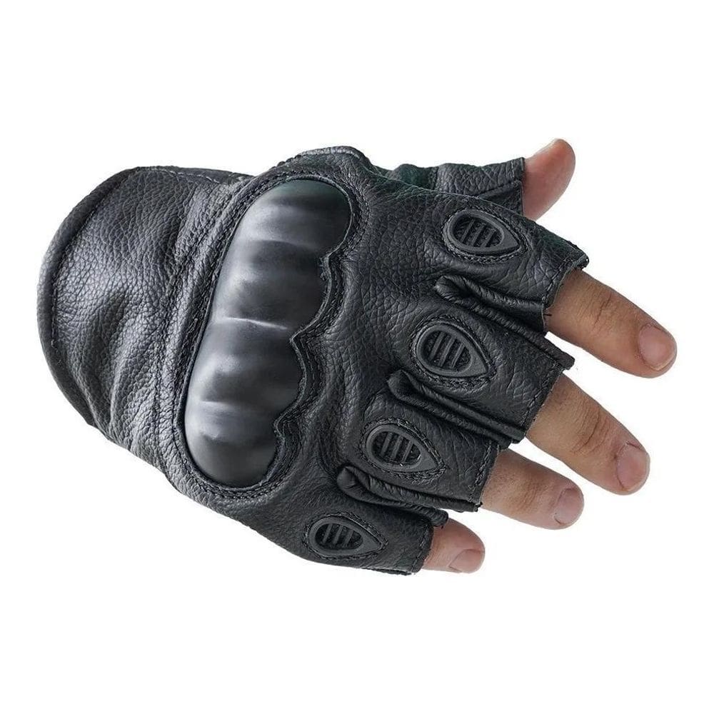 2X Luva Motociclista Meio Dedo Moto Couro Preta Ofe