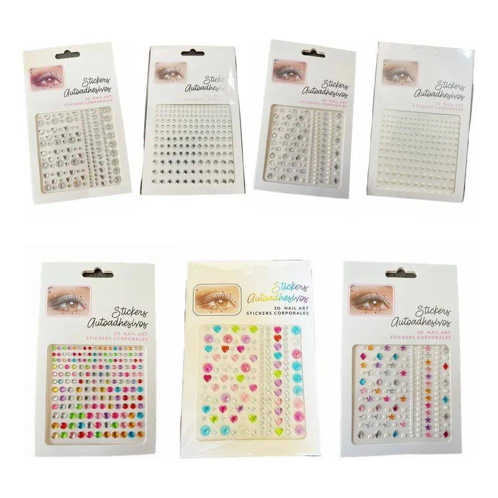 2X Kit 7 Cartelas Adesivo Strass Maquiagem Carnaval Festa-X