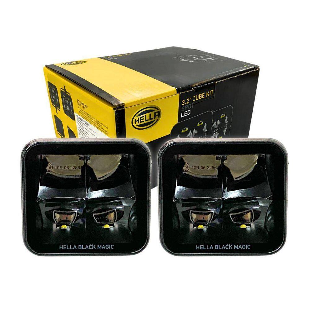 Par Farol Auxiliar Led Hella Cubo Black Magic 3,2P 8Cm Spot