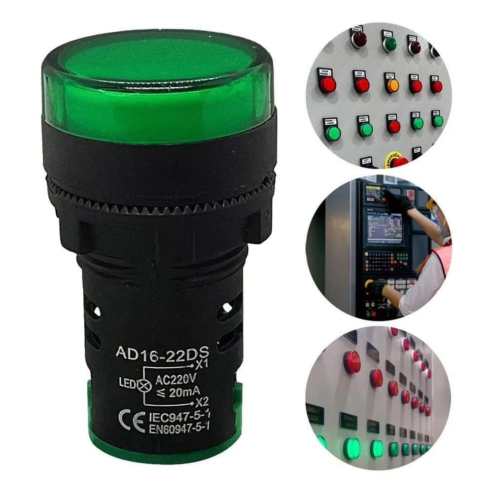 2X Sinaleiro Led Iluminado 22Mm Am/Az/Bc/Vd/Vm - 1Un Luz Ver