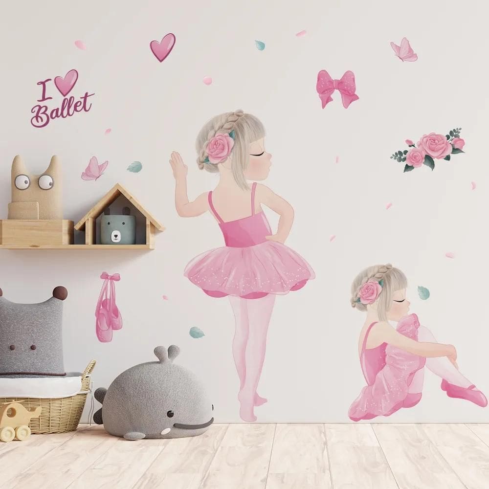 2X Adesivo De Parede Decorativo Infantil Bailarina Love Ball
