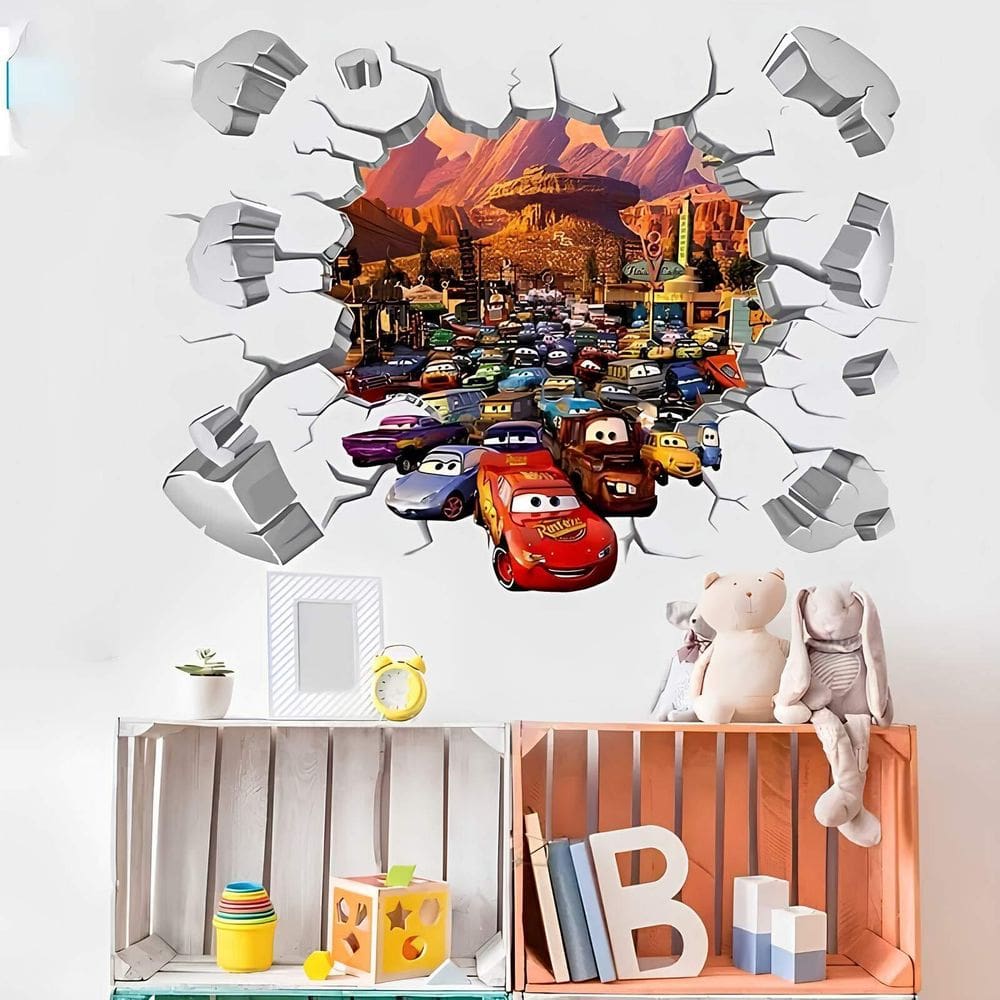 Adesivo Parede Buraco Carros Relâmpago Mcqueen Mod04