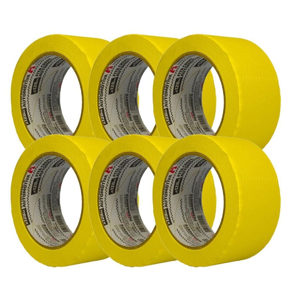 Kit 6 Fita Crepe Pintura Automotiva Amarela 48Mm X 40M Adere