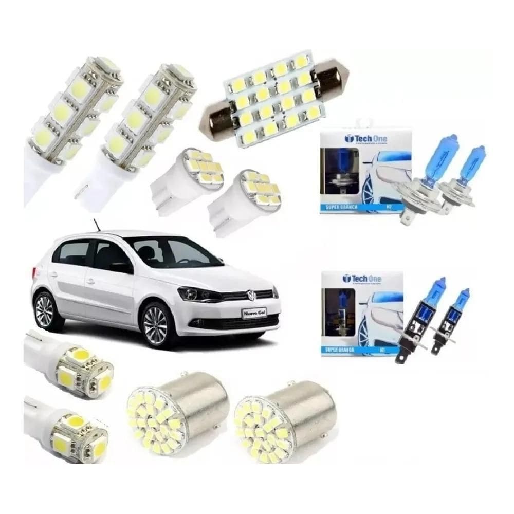 2X Kit Lampadas Led Super Brancas Gol Voyage G5 G6 Techone