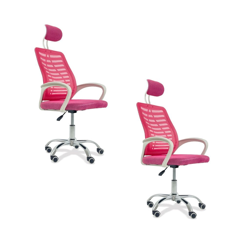 Kit 2 Cadeiras Escritório Diretor Tela Mesh Com Encosto Rosa