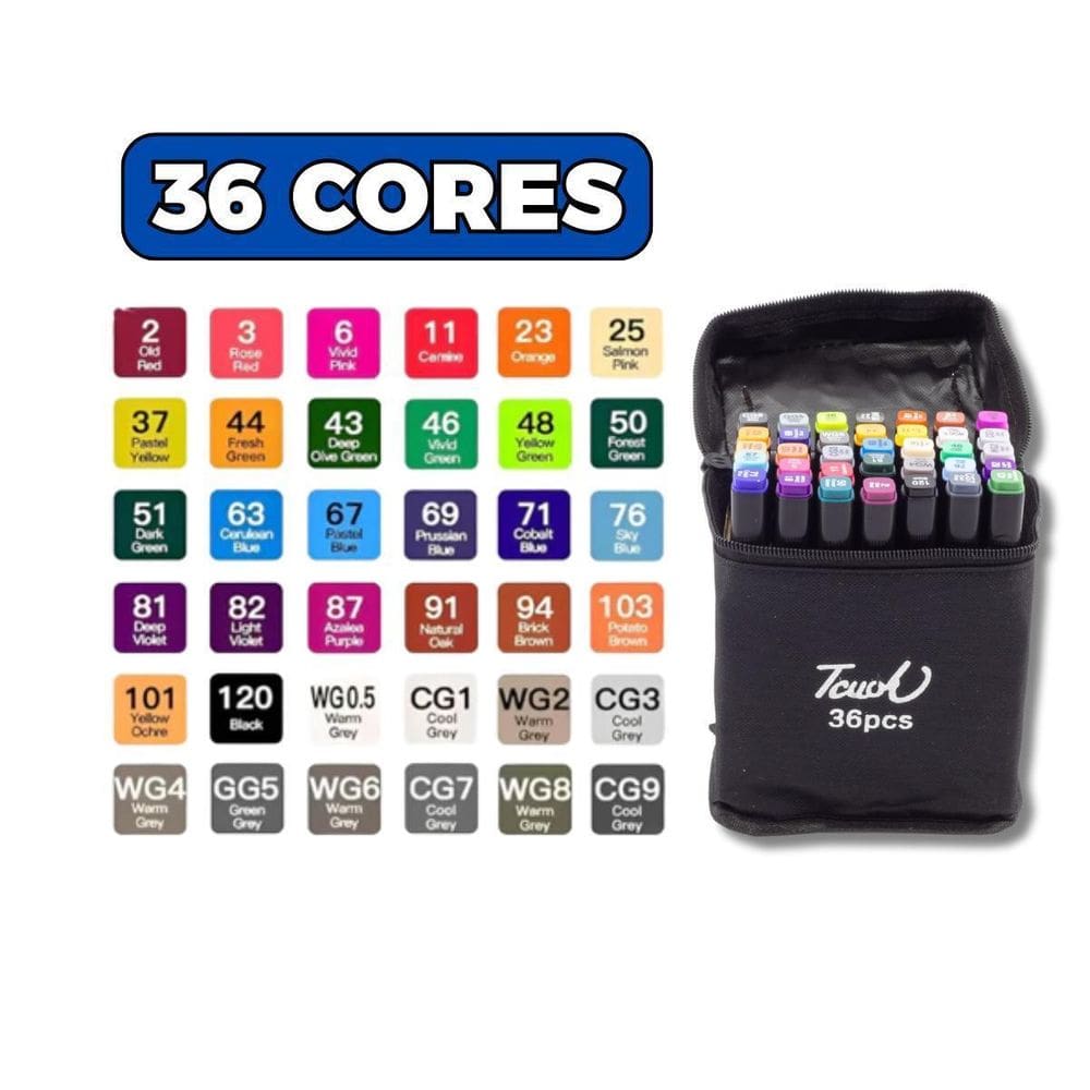 Kit Estojo De 36 Canetas Marcadoras Coloridas Ponta Dupla