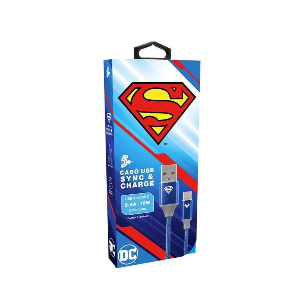 Cabo Carregador Turbo Pix + Kokay, 1.5m Usb-A, Para Tipo C, Superman 5