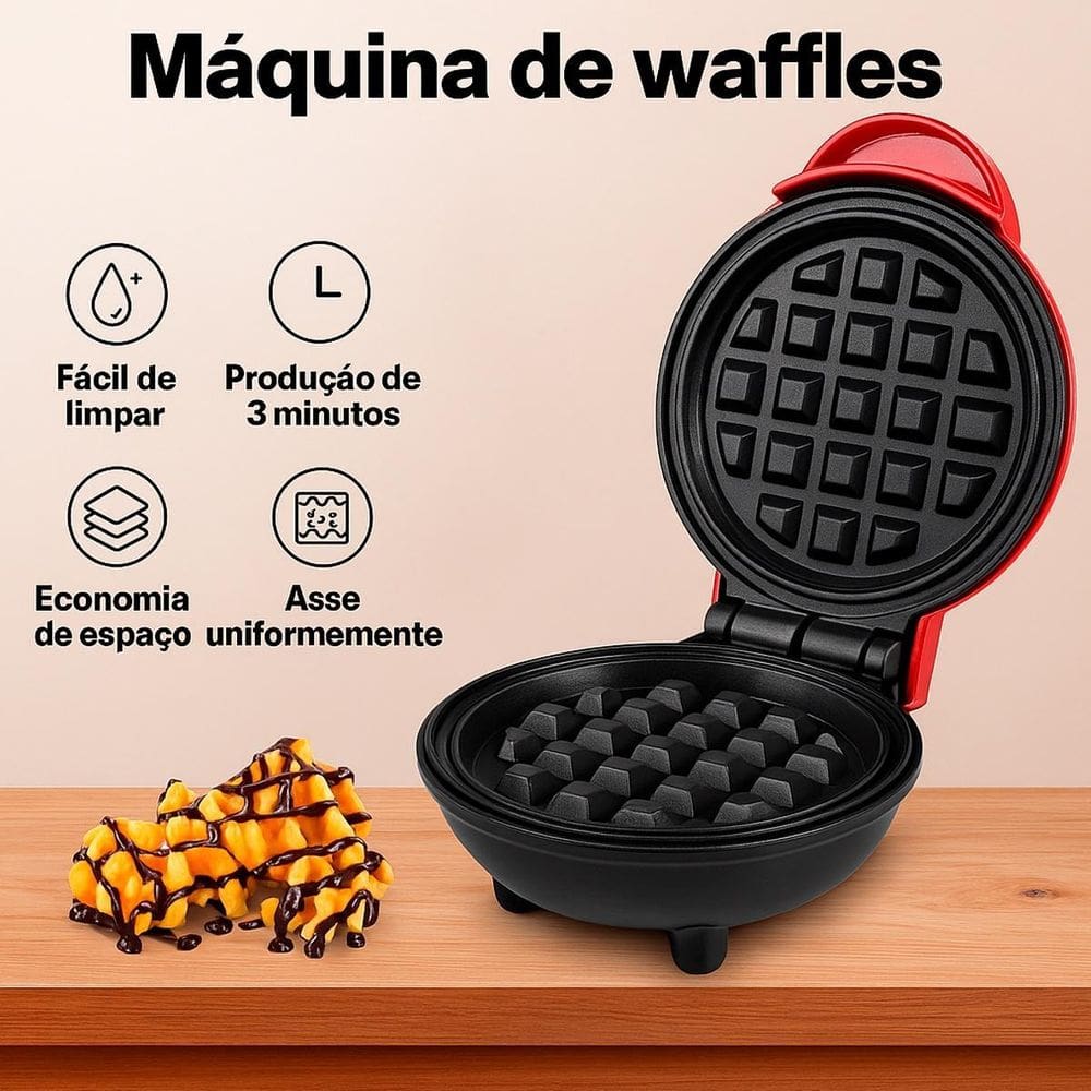 Mini Waffle Elétrica Compacta Ideal Para Cozinha Pequena 110V