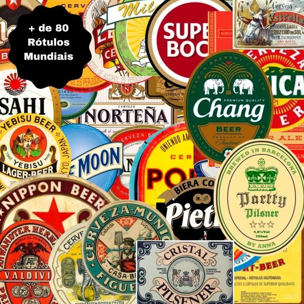 2X 80 Adesivos Rótulo De Cervejas Mundiais Beer Vários Paíse