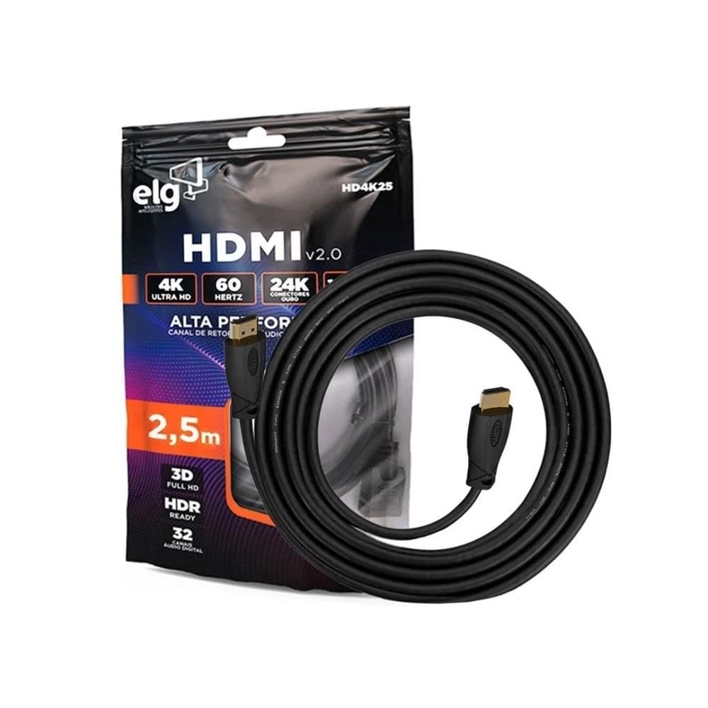 Cabo HDMI 2.0, ELG HD4K25, 2,5 m, 4K, 60 Hz, Preto