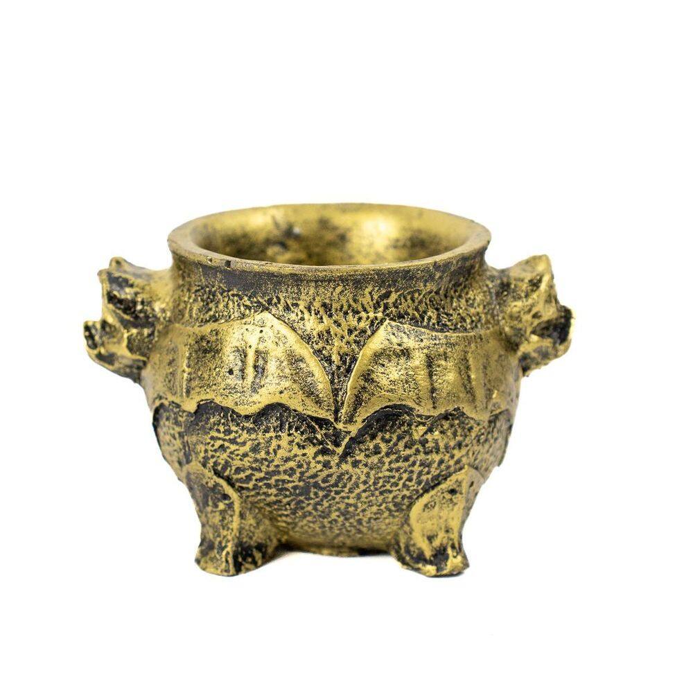 Incensário Caldeirão Morcego Dourado 5 Cm Em Resina