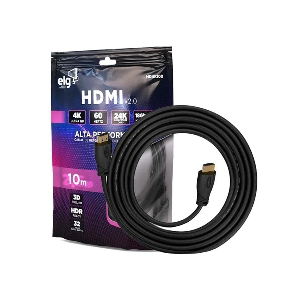 Cabo HDMI 2.0 ELG HD4K100, 10 m, 4K, 60 Hz, Preto