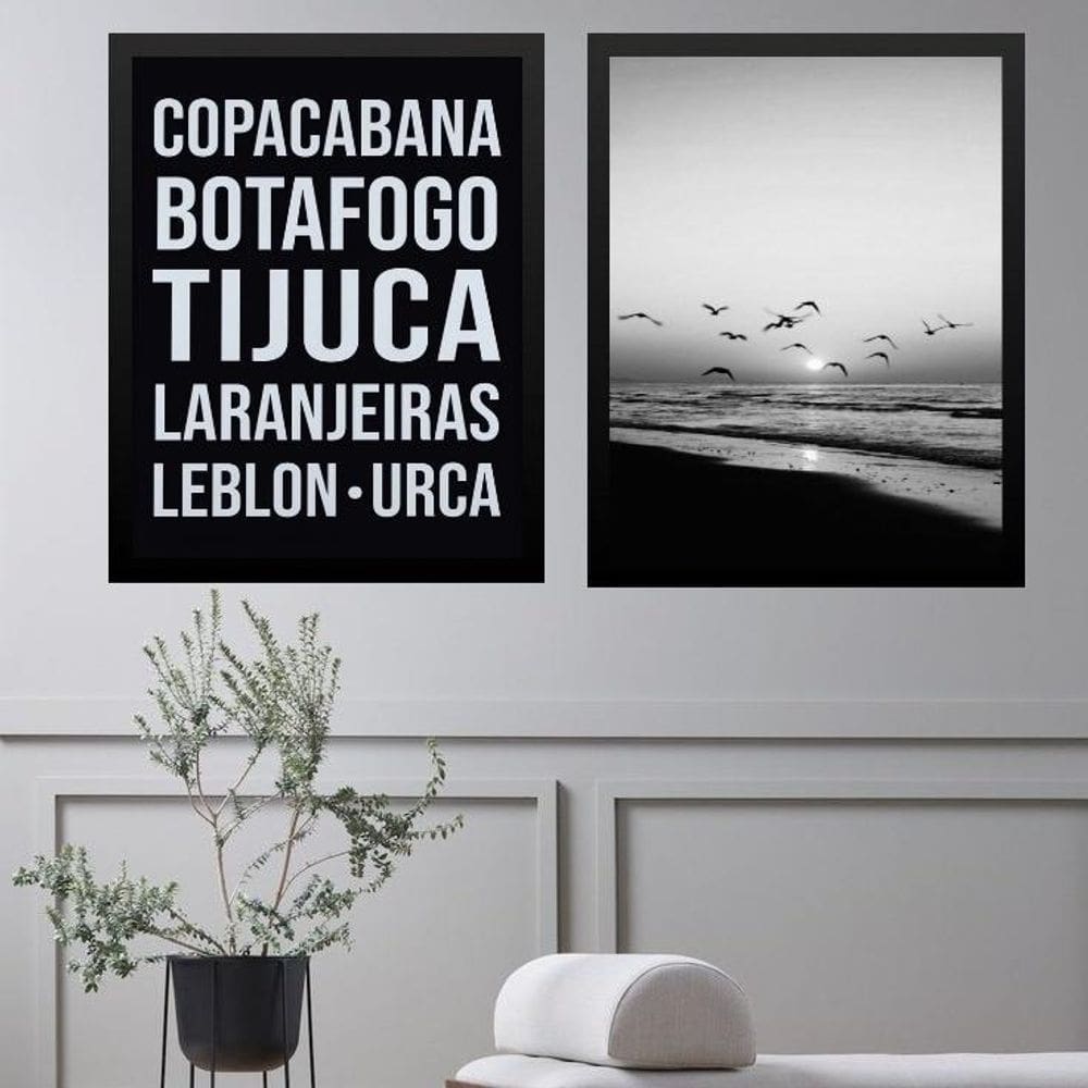 Kit 2 Quadros Rio De Janeiro - Bairros Zona Sul 33X24Cm