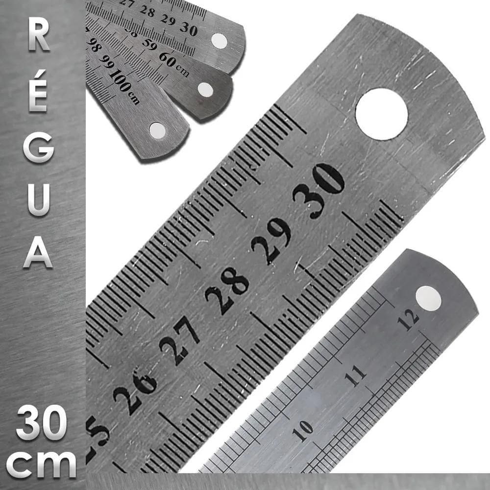 2X Régua De Metal Aço Inox 30 Cm Para Artesanato Nybc