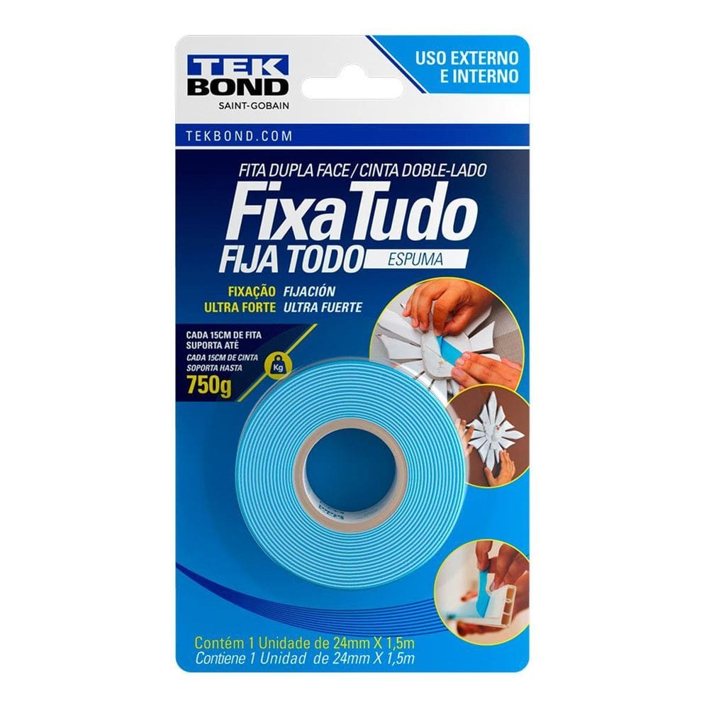 Fita Dupla Face Espuma Fixa Tudo 24Mm X 1,5M