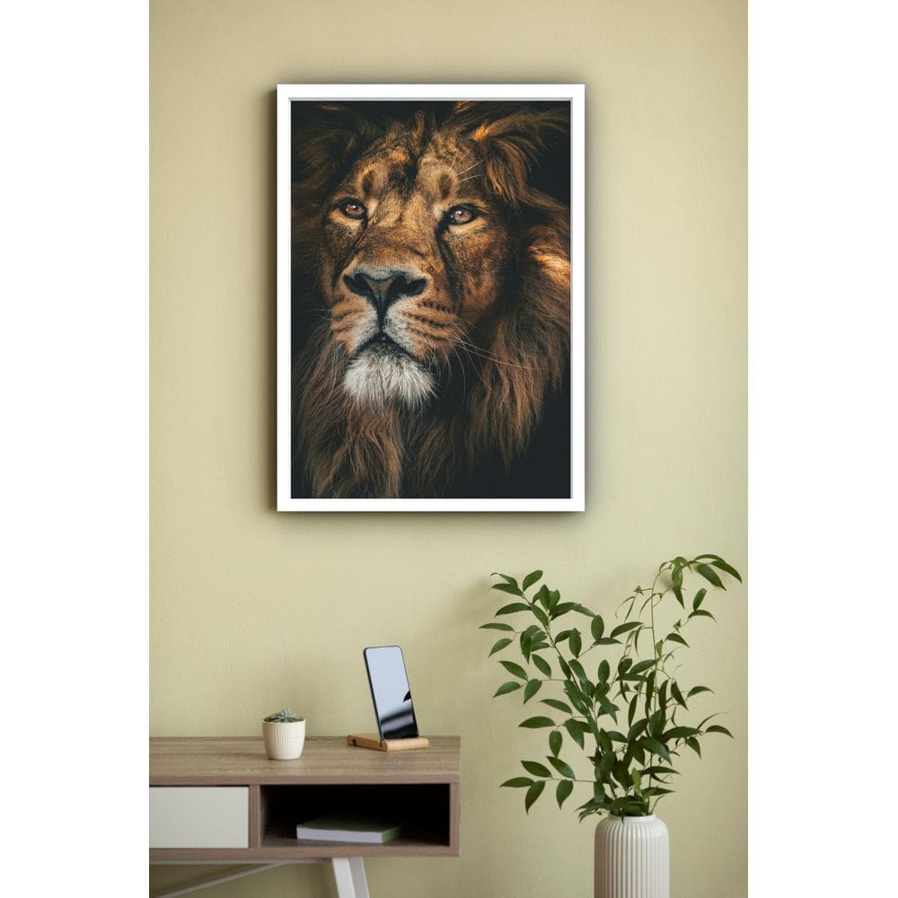 Quadro Decorativo Fotografia Rosto Leão - 70X50Cm