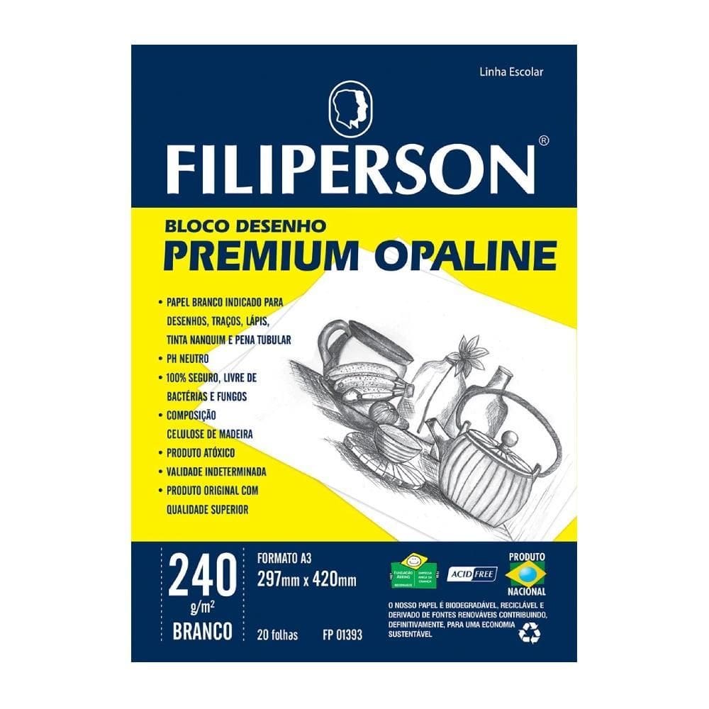 Bloco A3 Premium Branco 240Grs C/20 Folhas Filiperson 01393