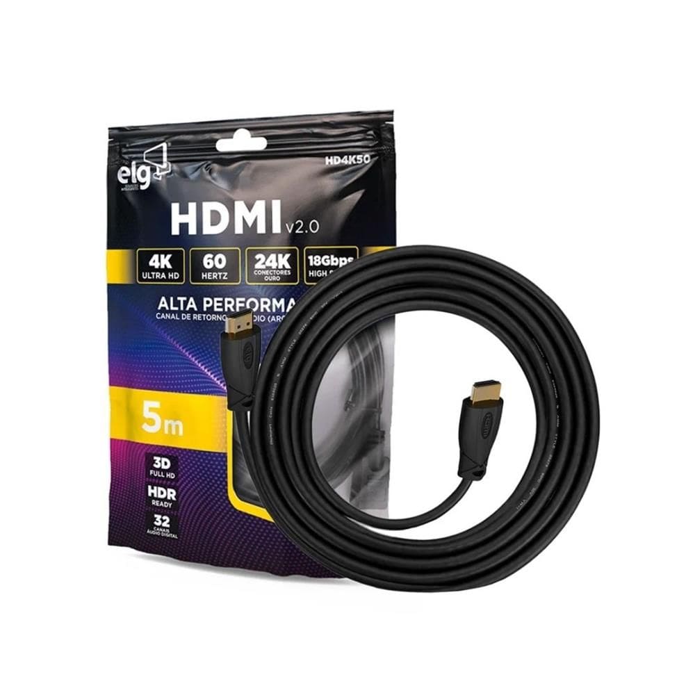 Cabo HDMI 2.0 ELG HD4K50, 5 m, 18 Gbps, 4K 60 Hz, preto